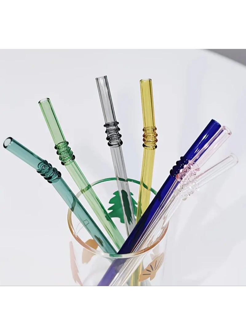 LDQ 5pcs Colorful Borosilicate Glass Straws Set with Cleaning Brush – Reusable Heat-Resistant Drinking Straws (20cm) for Coffee, Juice & Beverages - Image 1